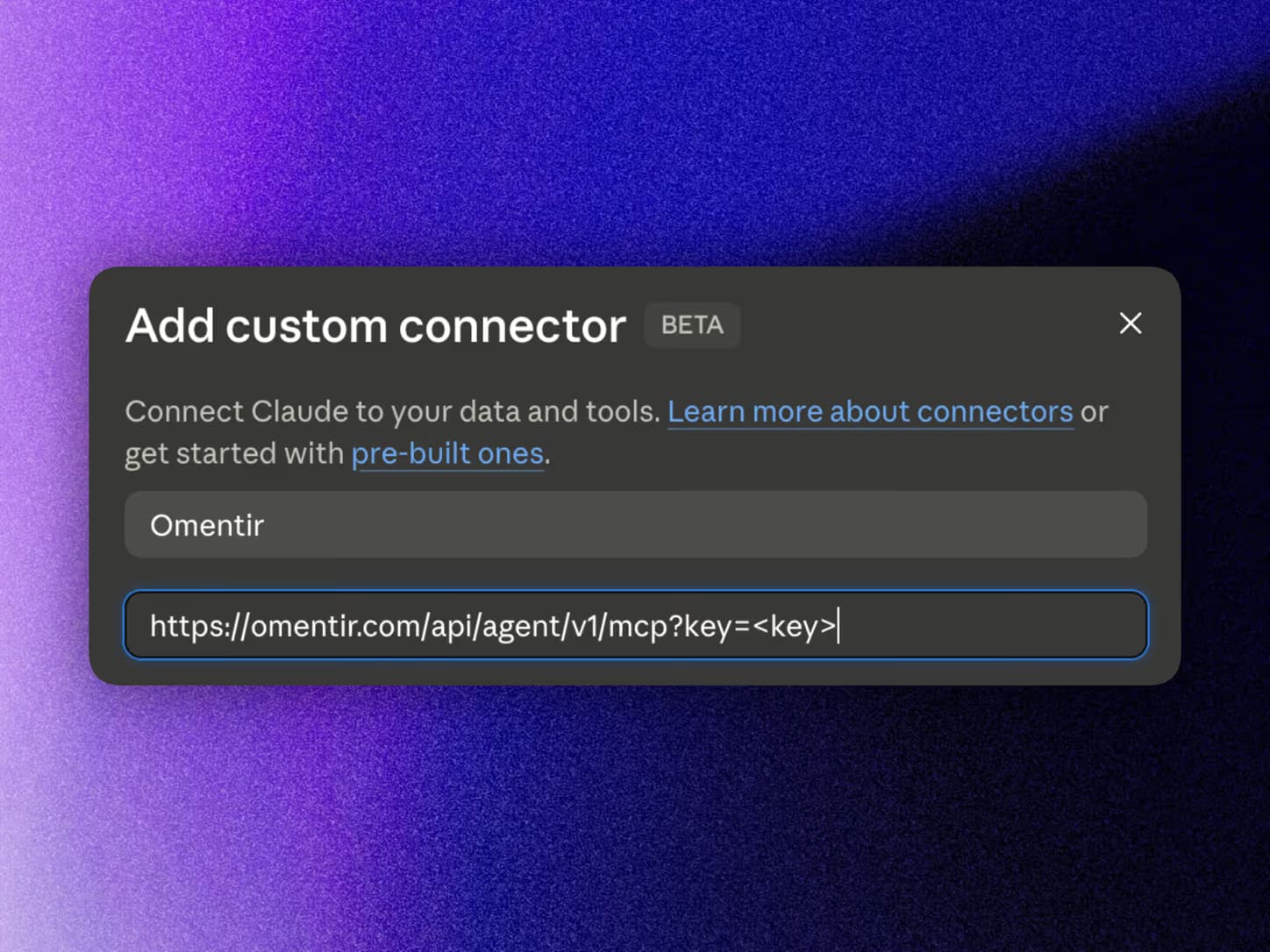 Connecting an AI agent to Omentir with an API key