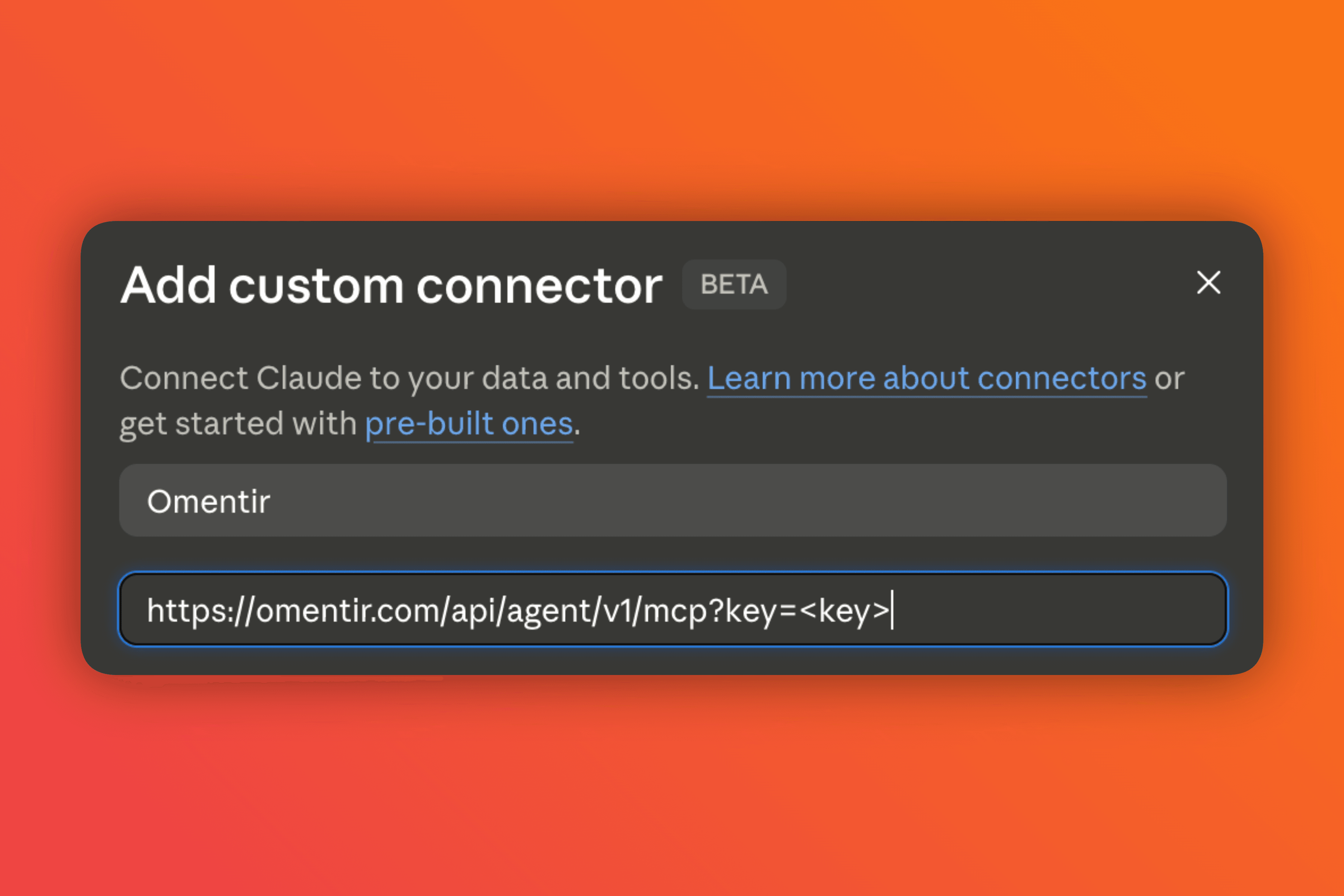 Adding Omentir as a custom connector with the MCP URL