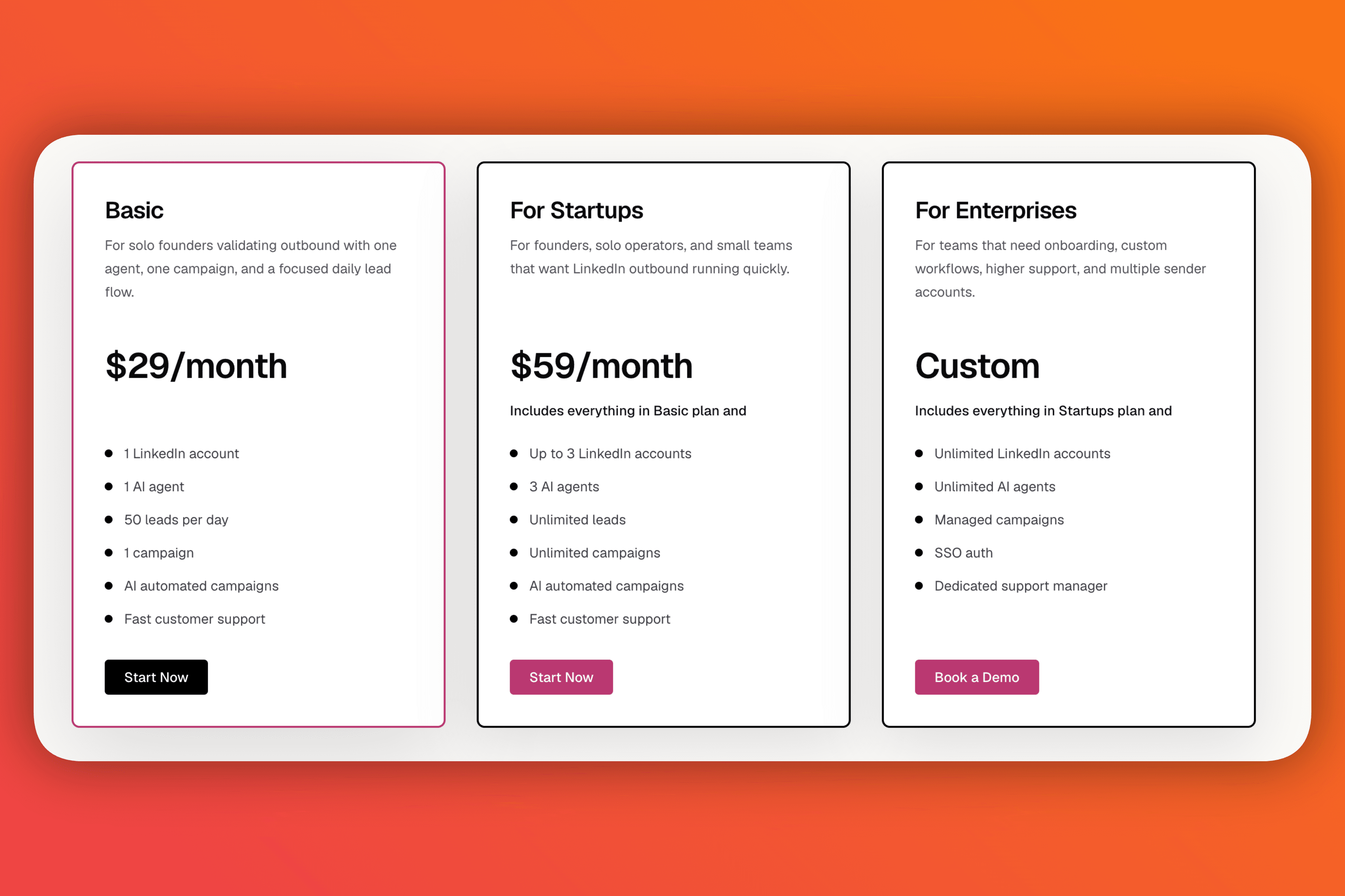 Omentir v2 pricing plans for Basic, Startup, and Enterprise