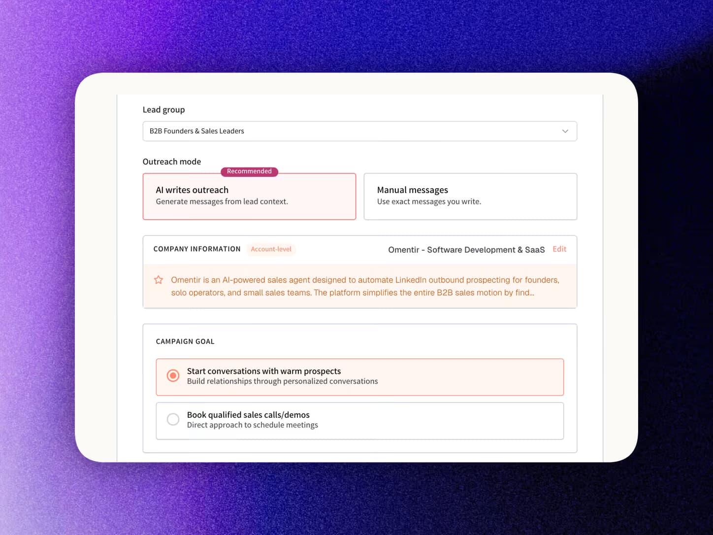 Campaign builder screen in Omentir