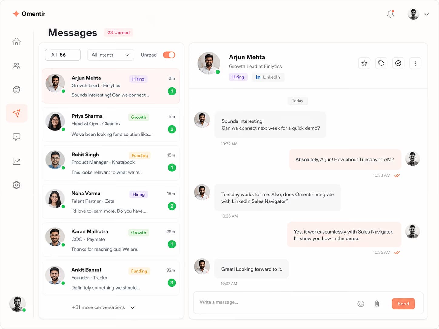 Unified messages inbox in Omentir
