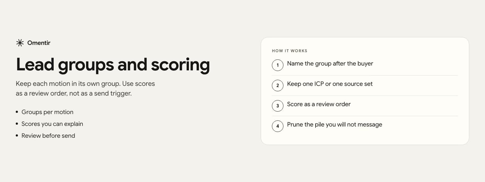 lead groups and scoring illustration for Omentir
