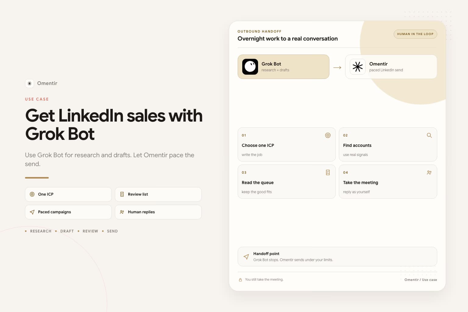 grok bot sales navigator illustration for Omentir